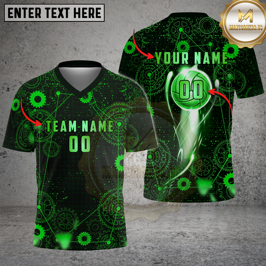 Maxcorners Volleyball Cyber Gear Tech Neon Green Multicolor Options Personalized 3D V-neck T-Shirt