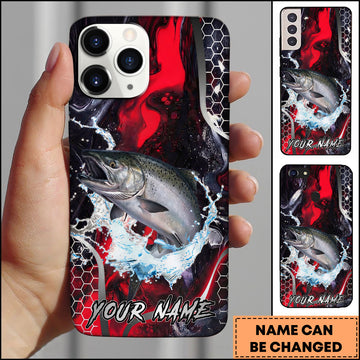 Maxcorners Chinook Fishing Red Black Abstract Lightning Splash Personalized Name Phone Case
