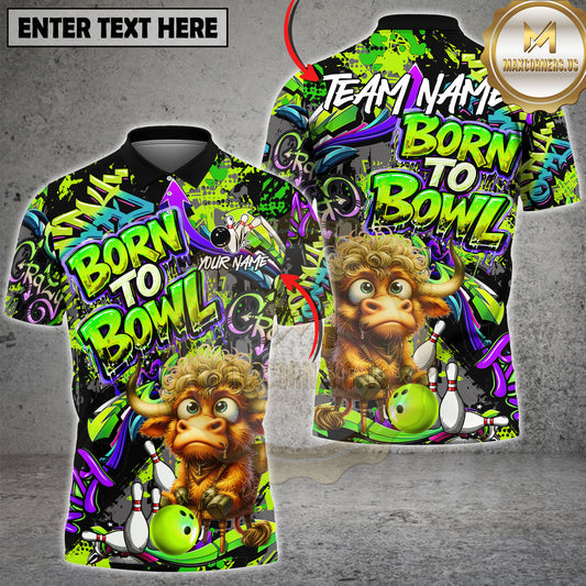 Maxcorners Bowling Graffiti Shirt Cute Highland Cow Cartoon Bowling Design Multi Options Personalized Name, Team Name 3D Shirt