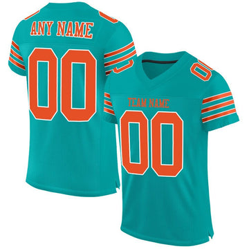 Maxcorners Custom Aqua Orange-White Mesh Authentic Football Jersey LM2605