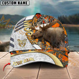 Maxcorners Hunting Cap White Orange Camo With Golden Line Personalized Name 3D Cap (Deer/Moose/Elk/Boar)