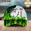 Maxcorners Fishing Water Green Flame Multi Options Personalized Name 3D Cap (12 Fish Species)