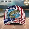 Maxcorners Fishing Patriotic Ripped Ocean Personalized Name 3D Cap (12 Fish Species)
