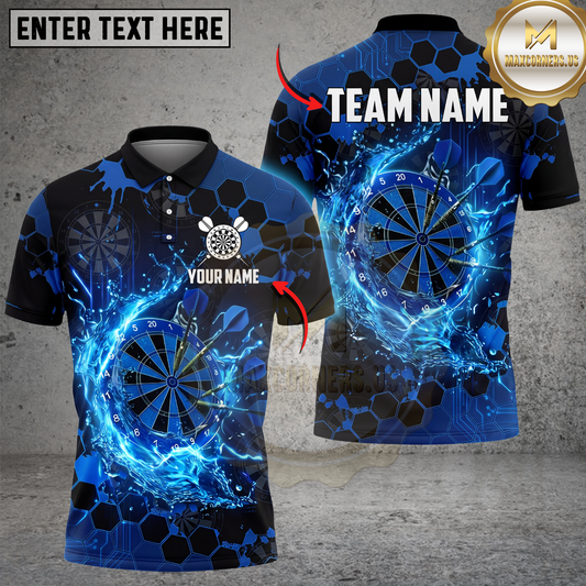 Maxcorners Darts Shirt Blue Dartboard Splash Water Effect Design Multicolor Options Personalized Name, Team Name 3D Shirt (4 Colors)