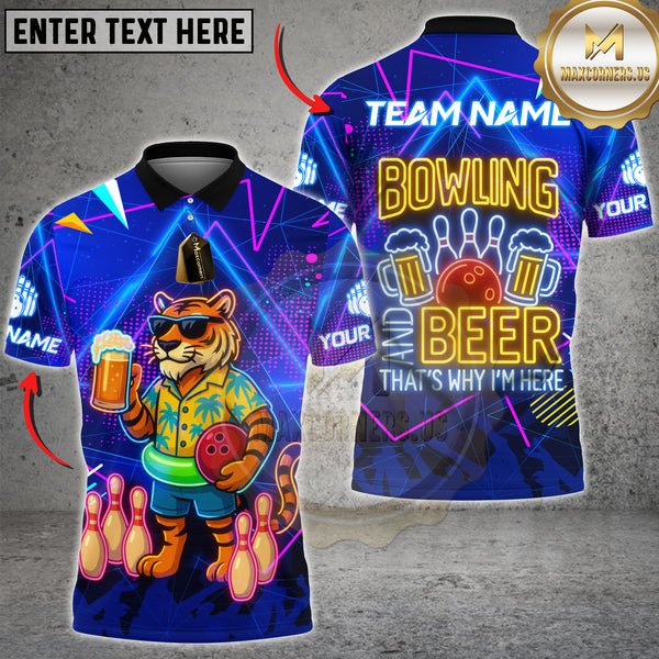 Maxcorners Bowling Shirt Tiger Beer Neon Glow Multioptions Personalized Name, Team Name Unisex 3D Shirt (4 Colors)