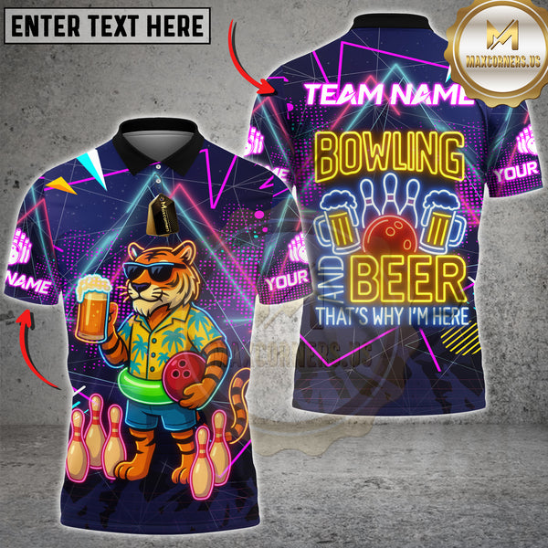 Maxcorners Bowling Shirt Tiger Beer Neon Glow Multioptions Personalized Name, Team Name Unisex 3D Shirt (4 Colors)