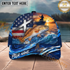 Maxcorners Fishing American Flag Sunset Wave Personalized Name 3D Cap (12 Fish Species)
