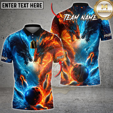 Maxcorners Bowling Fire and Ice Dragon Strike Multiple Options Personalized Name, Team Name 3D Shirt