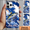 Maxcorners Fishing Blue White Brushstroke Ocean Wave Personalized Name Phone Case (12 Fish Species)