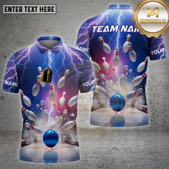 Maxcorners Bowling Shirt Purple Thunderstorm Strikes Personalized Name, Team Name 3D Shirt