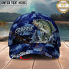 Maxcorners Fishing Splash Artwork Blue Camo Personalized Name 3D Cap (12 Fish Species)