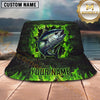 Maxcorners Fishing Neon Green Flame Personalized Name 3D Bucket Hat (12 Fish Species)