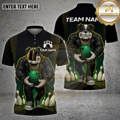 Maxcorners Bowling Shirt Gangster Bulldog Black Jacket Options Personalized Name, Team Name Unisex 3D Shirt