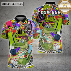 Maxcorners Bowling Crocodile Cartoon Multioptions Personalized Name, Team Name Unisex 3D Shirt