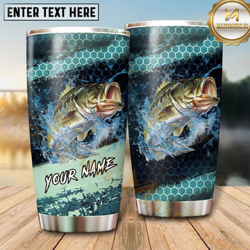 Maxcorners Fishing Tumbler Teal Honeycomb Wave Design Personalized Name Tumbler (13 Species)