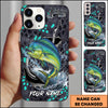 Maxcorners Fishing Hexagon Tech Pattern Hook Icon Water Splash Personalized Name Phone Case (10 Fish Species)