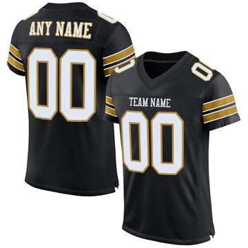 Maxcorners Custom Black White-Old Gold Mesh Authentic Football Jersey LM2605