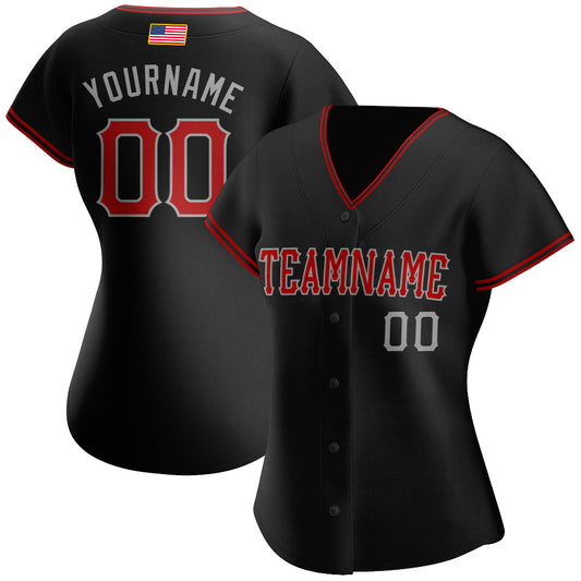 Maxcorners Custom Black Red-White Premium American Flag Fashion Baseball Jersey LM0210