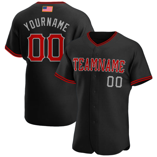 Maxcorners Custom Black Red-White Premium American Flag Fashion Baseball Jersey LM0210