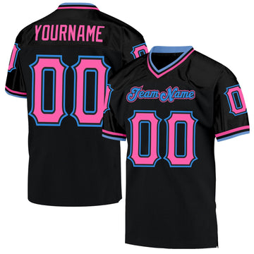 Maxcorners Custom Black Pink-Powder Blue Mesh Authentic Throwback Football Jersey LM2605