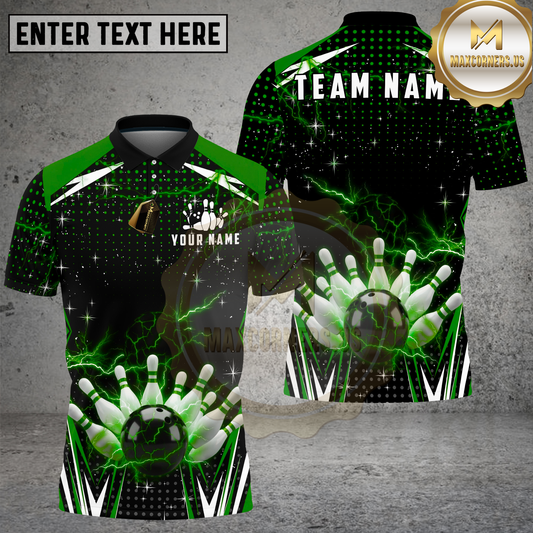 Maxcorners Bowling Ball Lightning Strike Energy Multicolor Options Personalized Name, Team Name 3D Shirt (4 Colors)