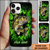 Maxcorners Bass Fishing Phone Case Green Flame Dark Brick Wall Fish Art Design Custom Name Phone Case (12 Fish Species)