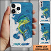 Maxcorners Fishing Ocean Blue Wave Scale Pattern Splash Personalized Name Phone Case (10 Fish Species)