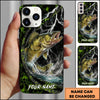 Maxcorners Bass Fishing Phone Case Neon Lightning Hexagon Water Splash Design Personalized Name Phone Case (12 Fish Species)