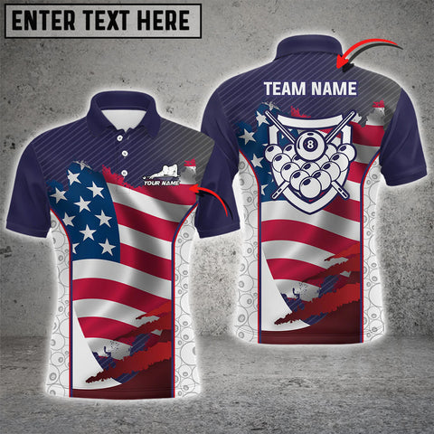 Maxcorners Billiard US Flag 8 Ball Pattern Billiards 3D Polo Shirts
