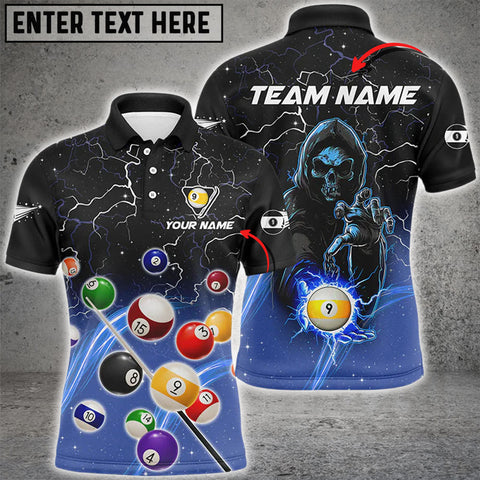 Maxcorners Thunder Lighting Blue Billiard Balls Polo Shirts For Men