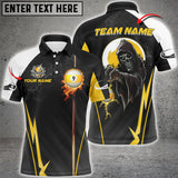 Maxcorners Funny Death Skeleton Billiard Ball 9 Fire And Cue Custom Men Polo Shirts