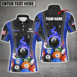 Maxcorners Personalized Blue 8 Ball Pool Fire Flame Billiard Balls Men Polo Shirt
