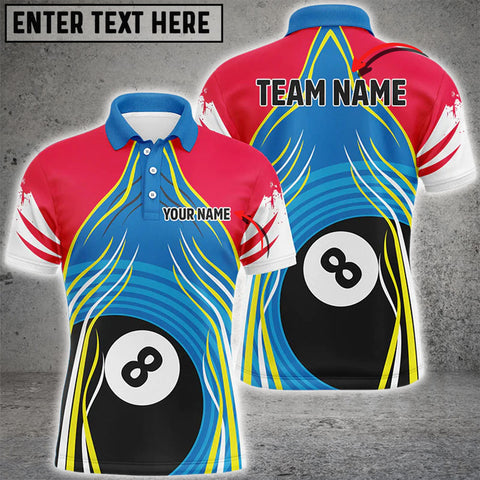 Maxcorners Personalized 8 Ball Pool Polo Shirts For Men Custom Billiard Shirts