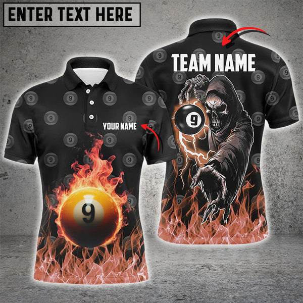 Maxcorners Personalized Flame 9 Ball Pool Pattern Billiard Polo Shirts For Men