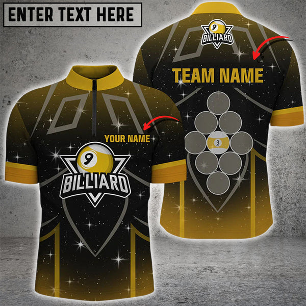 Maxcorners Personalized 9 Ball Pool Yellow Black Billiard 3D Shirts For Men