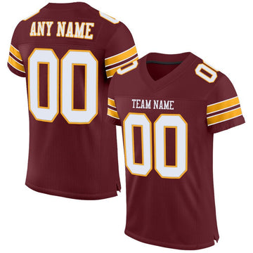 Maxcorners Custom Burgundy White-Gold Mesh Authentic Football Jersey LM2605
