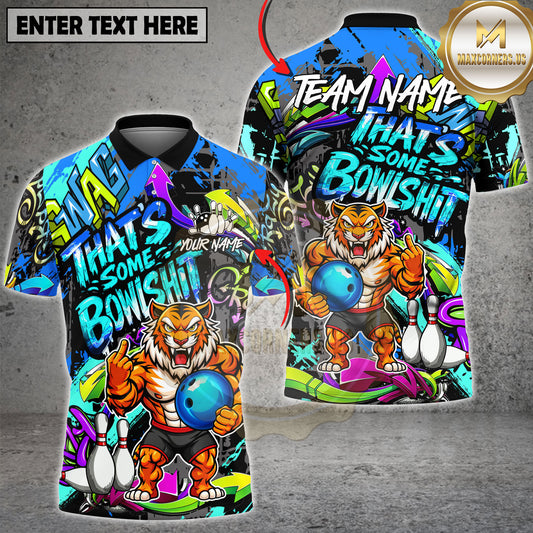 Maxcorners Tiger Bowling Power Strike Cartoon Style Multicolor Options Personalized Name, Team Name 3D Shirt (3 Colors)