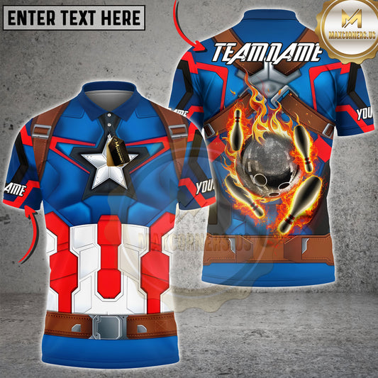 Maxcorners Bowling Superhero Patriot Strike Multiple Options Personalized Name, Team Name 3D Shirt