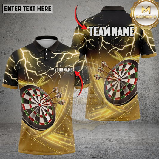 Maxcorners Dart Polo Shirt Lightning Dartboard Bullseye Multicolor Options Personalized Name, Team Name 3D Shirt (4 Colors)