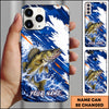 Maxcorners Fishing Blue White Brushstroke Ocean Wave Personalized Name Phone Case (12 Fish Species)