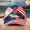 Maxcorners Fishing Patriotic Flag Angler Personalized Name 3D Cap (12 Fish Species)
