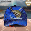 Maxcorners Fishing Blue Swirl Water Splash Personalized Name 3D Cap (12 Fish Species)