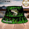 Maxcorners Fishing Green Lightning Fishing Scene with Bold Effect Personalized Name 3D Bucket Hat (13 Fish Species)