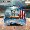 Maxcorners Fishing Faith American Flag Personalized Name 3D Cap (12 Fish Species)