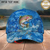 Maxcorners Fishing Blue Wave Scale Personalized Name 3D Cap (12 Fish Species)