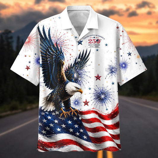 Maxcorners 100 Years of Route 66 & America 250th Anniversary Classic Red Mustang Patriotic White Hawaiian Shirt