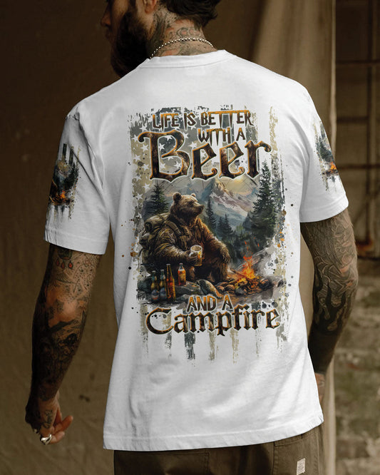 Maxcorners Life Is Better With A Beer And A Campfire Bear All Over Print LM2101
