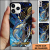 Maxcorners Fishing Blue Honeycomb Splash Art Personalized Name Phone Case (10 Fish Species)