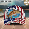 Maxcorners Fishing Patriotic Ripped Ocean Personalized Name 3D Cap (12 Fish Species)