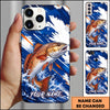 Maxcorners Fishing Blue White Brushstroke Ocean Wave Personalized Name Phone Case (12 Fish Species)